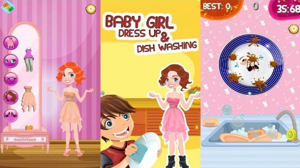 Girl Dress Up & Dishwashing Online Game